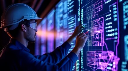 Engineer Using Interactive Holographic Display