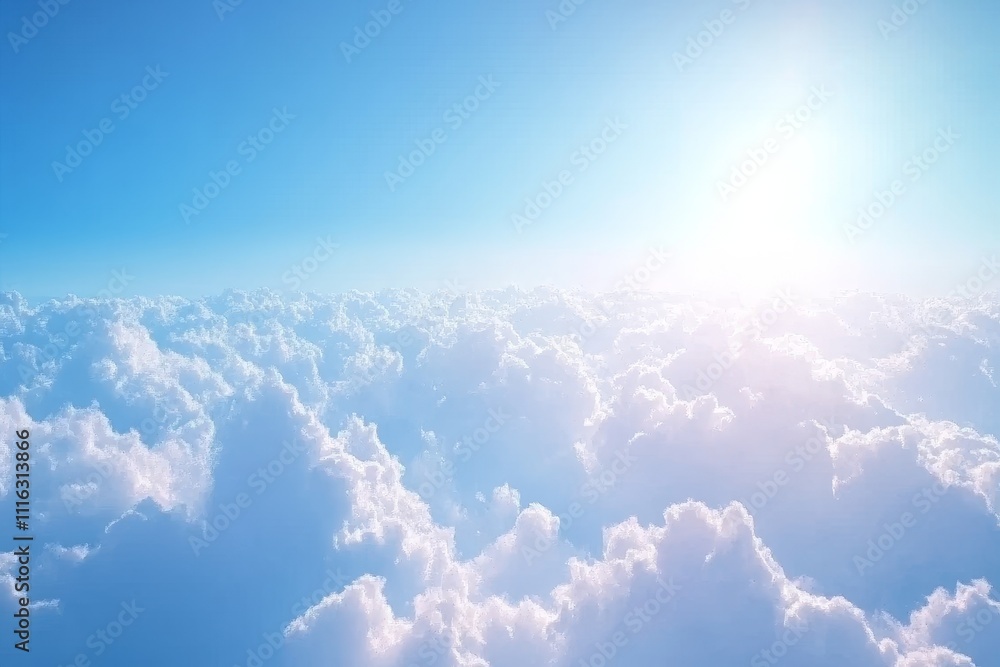 Aufkleber serene blue sky with fluffy white clouds illuminated by bright sunlight creating a calming atmospher