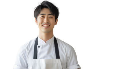 Smiling Asian Chef in Professional Kitchen Expert Culinary Skills, Food Preparation, and Recipe Development in Gourmet Cuisine
