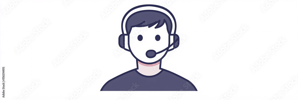 Poster a line-drawn avatar of a man with a headset, speaking into a microphone, symbolizing live tech suppo