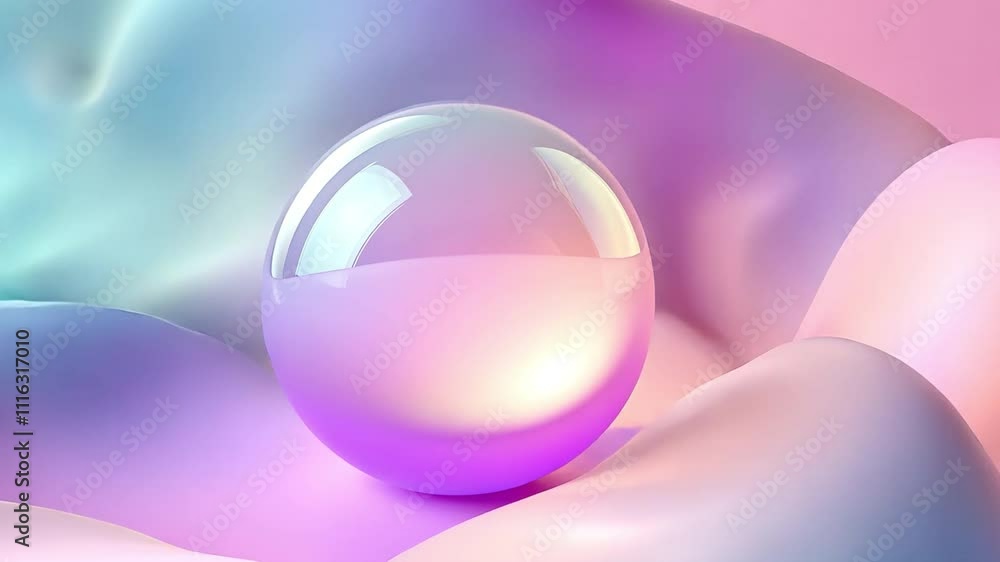 Poster glass sphere on gradient background: a shimmering glass sphere sits on a backdrop of soft, iridescen
