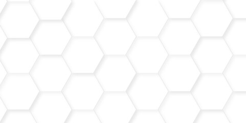 Fototapeta premium Abstract background with hexagons. Geometric hexagon polygonal pattern background vector. seamless bright white abstract honeycomb grid 3d cell tile technology texture backdrop concept.