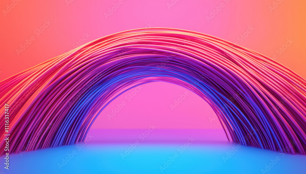 Poster a vibrant, colorful arch made of flowing lines against a soft gradient background, creating a dynami