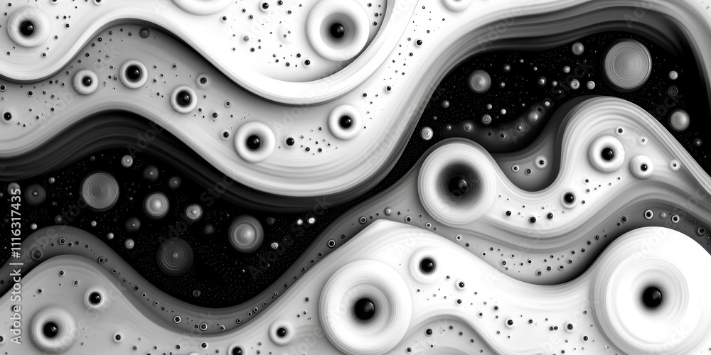 Poster swirling monochrome patterns create a mesmerizing dance of shapes and textures in a captivating abst