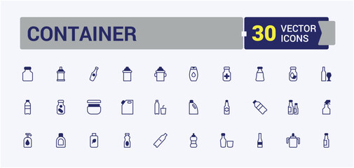 Fototapeta premium Container thin line icon set. Featuring plastic, product, silhouette, monochrome, container and more. Minimalist thin linear icon. Vector illustration in modern line style.