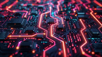 Obraz premium 2d illustration Abstract futuristic electronic circuit technology background, Ai Generative.