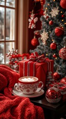 Fototapeta premium Cozy Christmas morning coffee by the window.