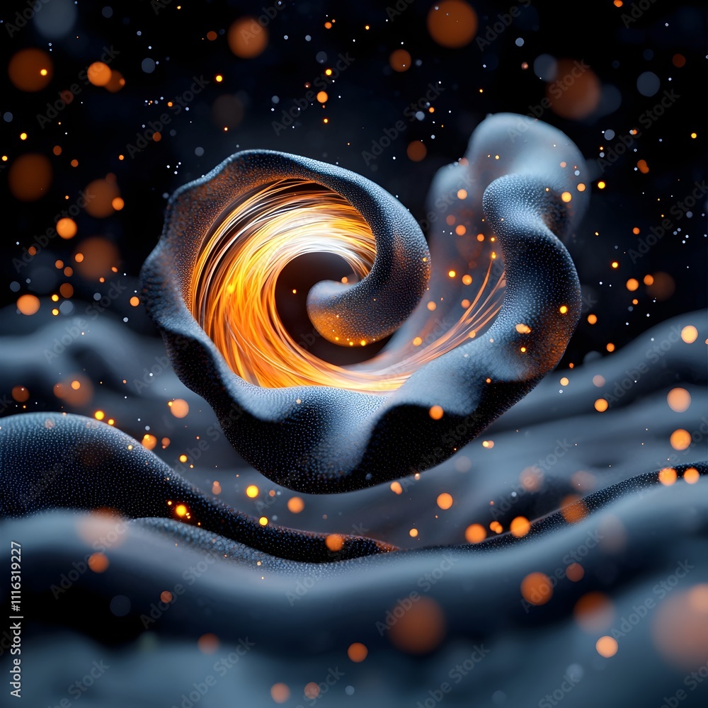 Poster mesmerizing swirl of luminescent kaleidoscopic fiber optic filaments pulsating and shimmering within