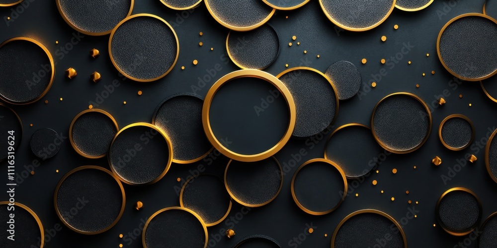 Poster circular patterns with golden rims on a dark background create a mesmerizing visual experience that 