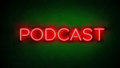 Obraz premium Podcast neon sign on green background. Generated image