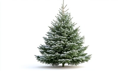 Fototapeta premium Snow-covered evergreen Christmas tree isolated on white background.