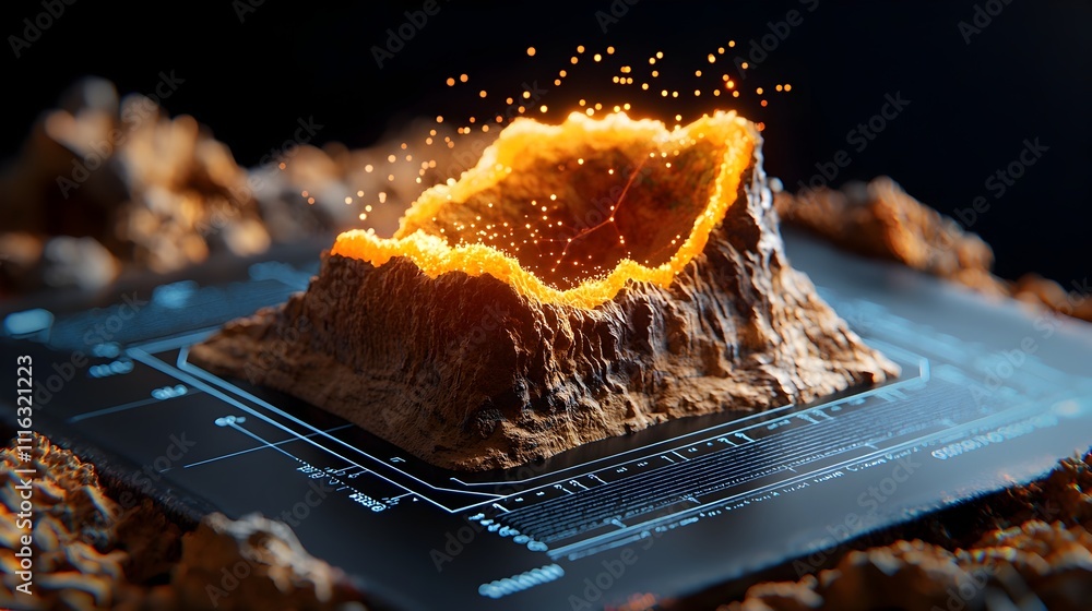 Poster glowing energetic abstract sculpture with vibrant lighting and particle effects a visually striking 
