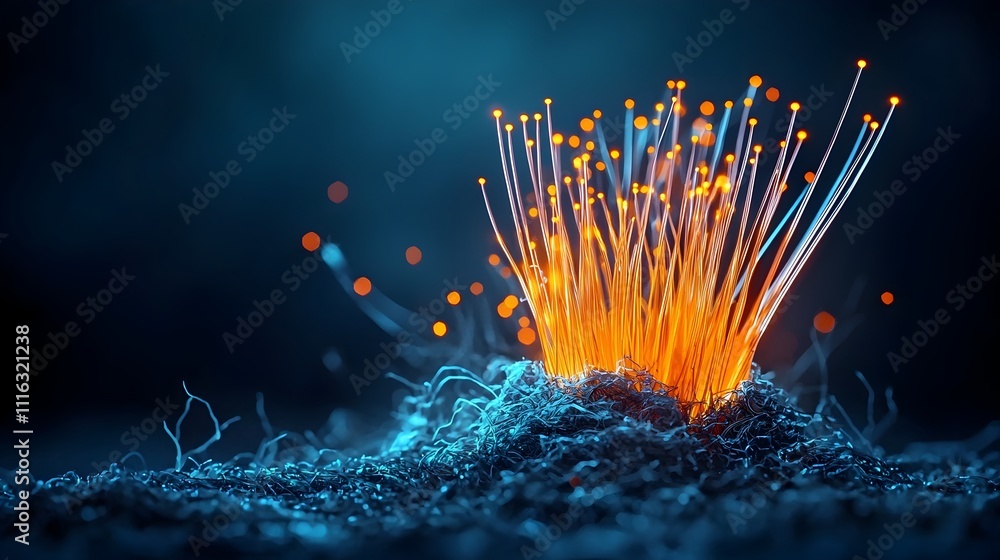 Poster mesmerizing macro photograph showcasing the intricate and luminescent fiber optic cables sprawling a