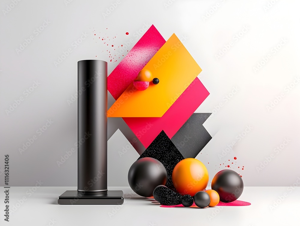 Poster streamlined roll up banner layout featuring geometric shapes patterns and minimalist text overlays 3