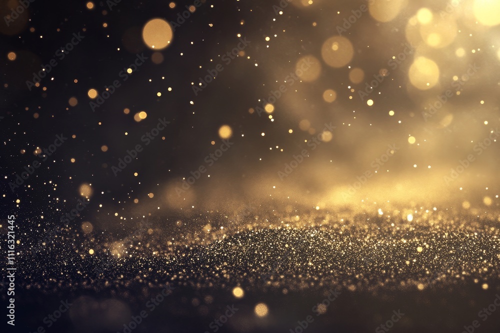 Poster sparkling golden particles glittering in a soft, blurred background creating an elegant and magical 