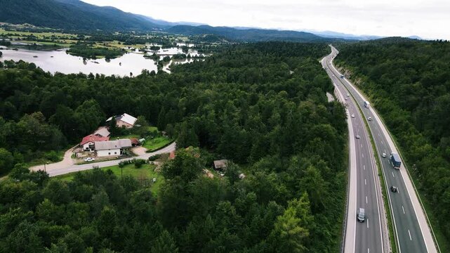 A beautiful and magical landscape. A view of Slovenia from above.