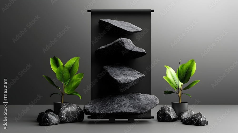 Poster sophisticated minimalist roll up banner template with balanced abstract layout and directional light