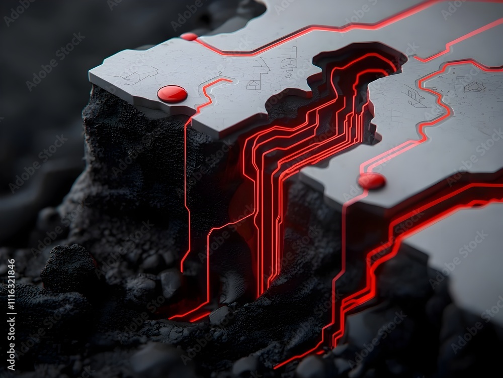 Poster glowing abstract digital circuit board with flowing energy surreal futuristic digital technology con