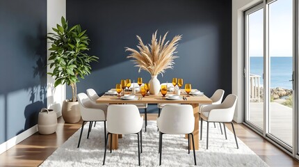 Modern Coastal Dining Room with Navy and Ivory Accents (Interior Design)