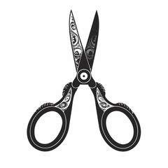 Silhouette Design of Vintage Scissors with Ornate Handles and Sharp Blades in a Minimalist Antique Style