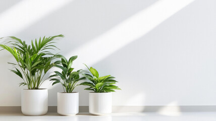 Fototapeta premium Elegant arrangement of tropical plants in modern white pots