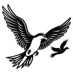 Obraz premium black-and-white vector silhouette combining a fulmar bird flying