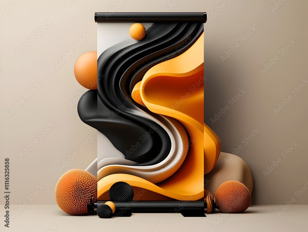 Poster streamlined and modern roll up banner design featuring geometric shapes patterns and minimalist text