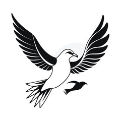 Fototapeta premium black-and-white vector silhouette combining a fulmar bird flying