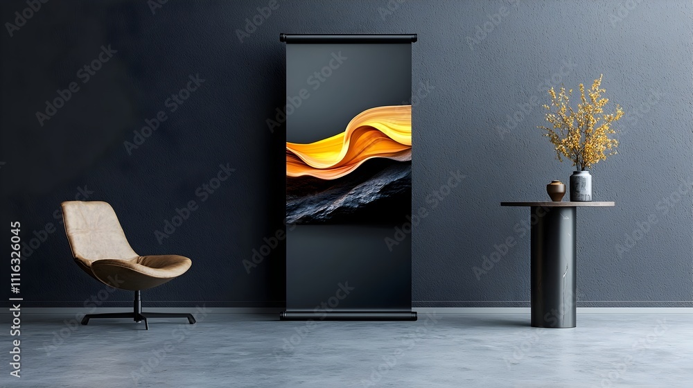 Poster sleek and minimalist roll up banner design with clean lighting and sharp focus for versatile use in 