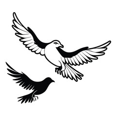 Fototapeta premium black-and-white vector silhouette combining a fulmar bird flying