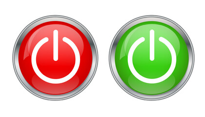 Red and green round button on off. Sign for website, application. Vector graphics isolated on white background
