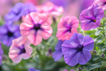 Obraz premium Close-up of vibrant pink and purple petunias.