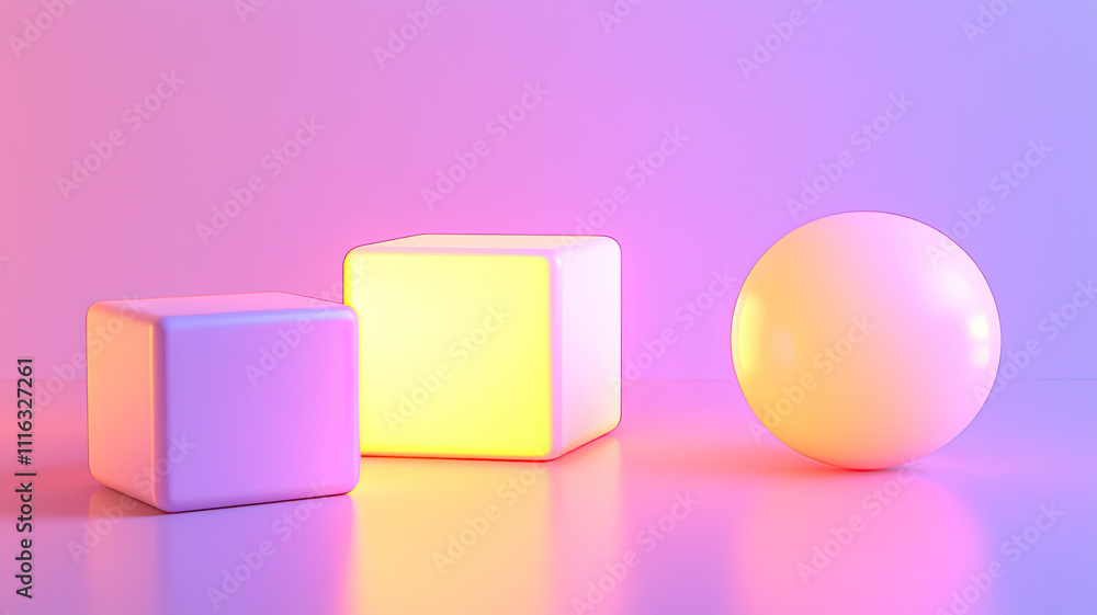 Poster glowing geometric shapes with soft lighting create serene atmosphere