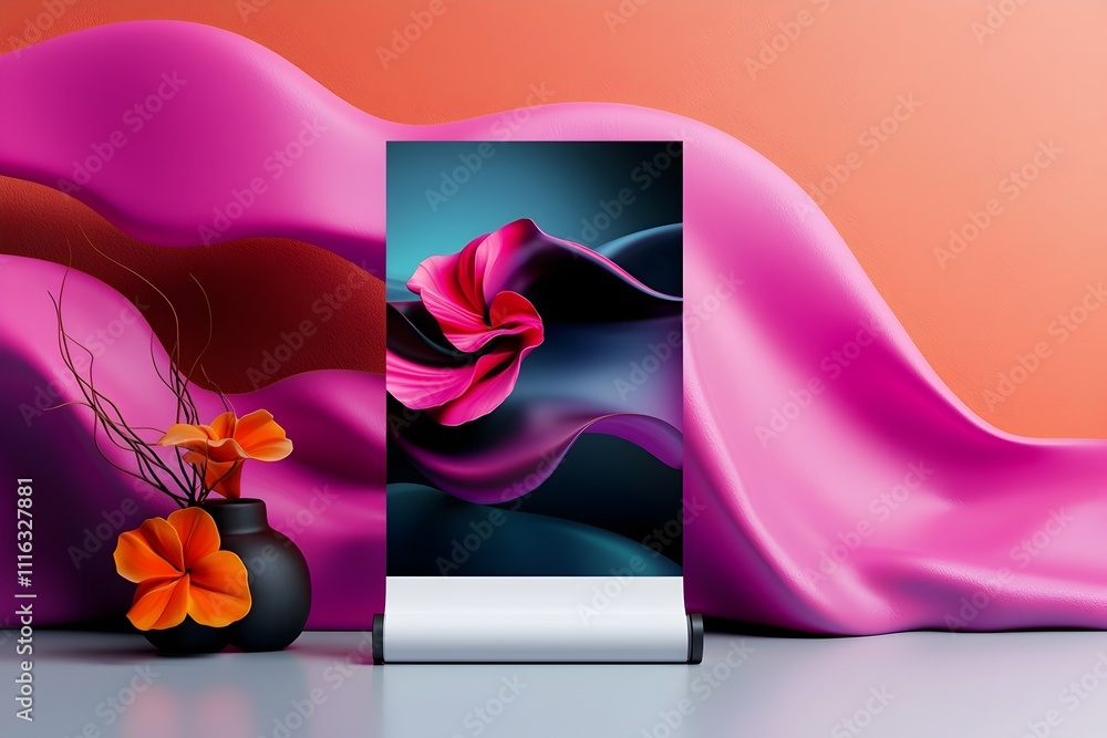 Aufkleber sleek and minimalist roll up banner template presented in a bright airy studio space with a seamless