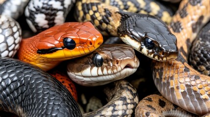 Obraz premium Close-up of Diverse Snake Species A Collection of Colorful Reptiles