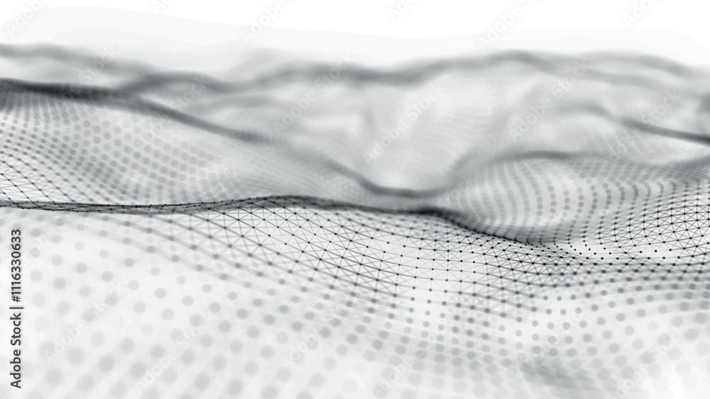 Poster futuristic point wave of particles. visualization of sound waves. technology or science banner. abst