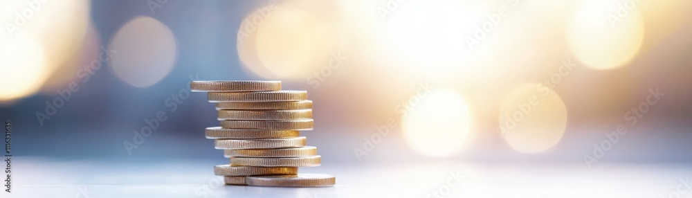 Aufkleber a stack of coins glimmers under soft lighting, symbolizing wealth and financial growth in a modern a