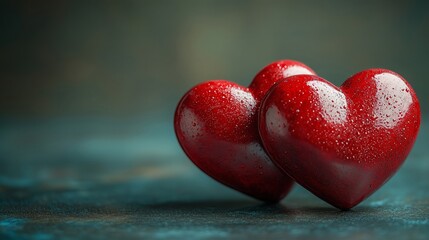Fototapeta premium Symbolic Representation of Love with Two Glossy Red Hearts