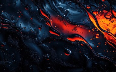 Abstract red and dark blue paint with bubbles, bubbles in the liquid paint