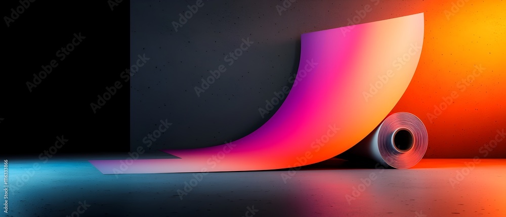 Aufkleber 3d rendering of a pristine unprinted roll up display placed in a bright airy studio space with cinem