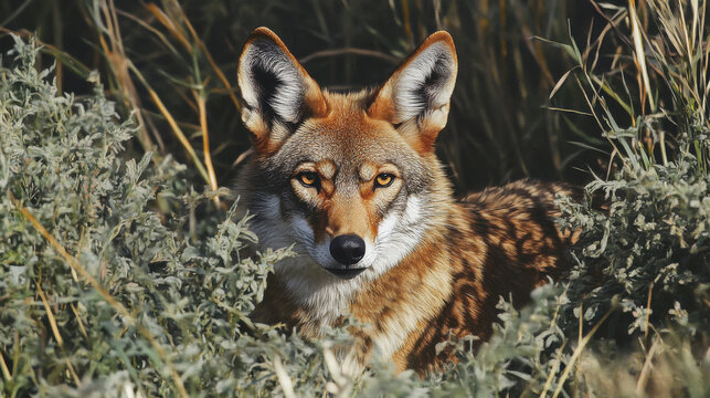 red wolf roaming protected grasslands, rare sight indeed