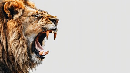Majestic lion roaring with fierce expression and detailed mane.