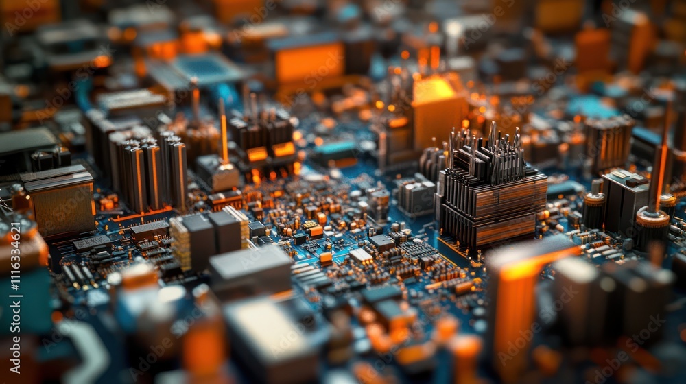 Poster abstract close-up of a circuit board with glowing elements