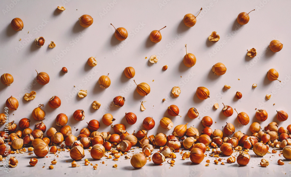 Aufkleber Pile of nuts with some of them broken. There are many nuts in the pile