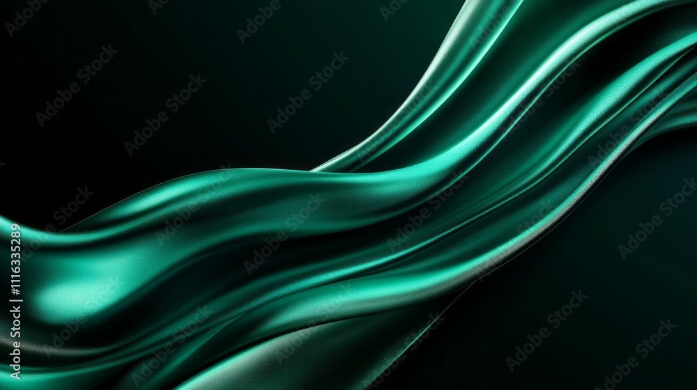 Poster elegant emerald silk drapes gracefully, capturing the soft glow of twilight. the smooth curves creat