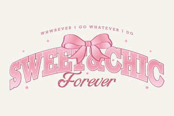 bow and beauty slogan design vector art, Vintage typography print with hand drawn watercolor girly coquette bow tie gift wrap illustration for graphic tee t shirt or poster sticker Vector