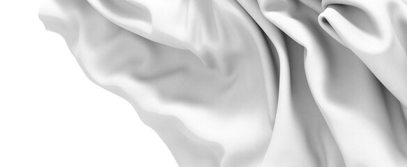 A close-up image of a white fabric, showing its smooth texture and flowing drapes, creating...