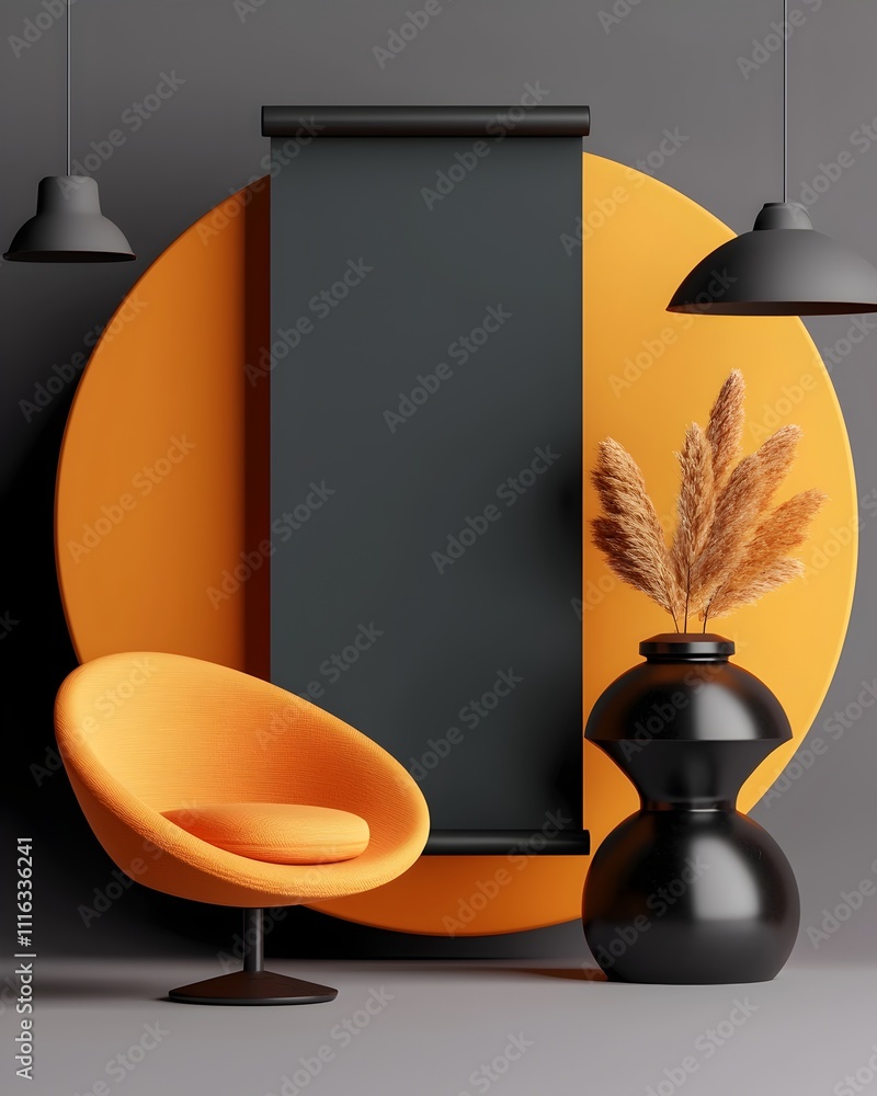 Poster empty minimalist roll up banner in soft directional lighting digital 3d studio backdrop scene with c