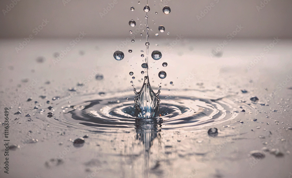 Aufkleber drop of water is falling into a puddle. the water is clear and has a few small droplets