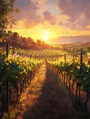 Fototapeta premium Valentine's day gift exchange in a vineyard beautiful sunset romance